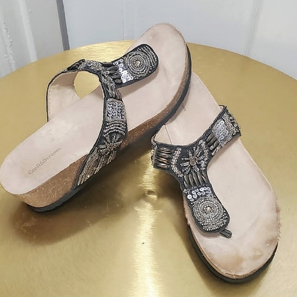 🌴Croft & Barrow Women's Cork Wedge Bead Thong Sandals Size 7.5M - Picture 2 of 8